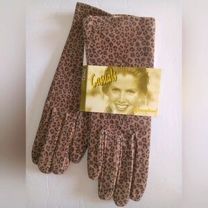 Women's NEW Grandoe Suede Leather Leopard Gloves, M/L, NEW